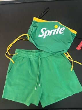 Forever 21 Green & Yellow Sprite Athletic Shorts Set